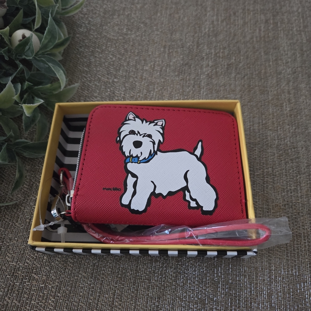 Marc Tetro Red Zip Wallet with Westie Dog Graphic